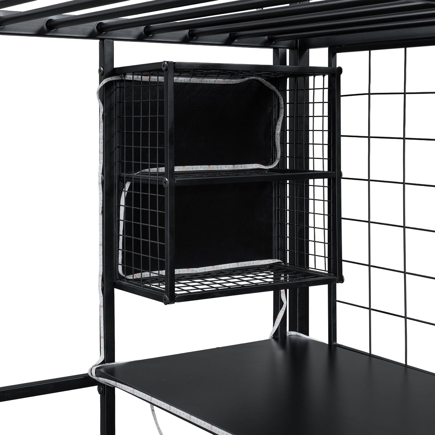 Loft bed with built-in work station and LED lighting in black metal by HouseOfZazla on Tampa Home & Garden Store