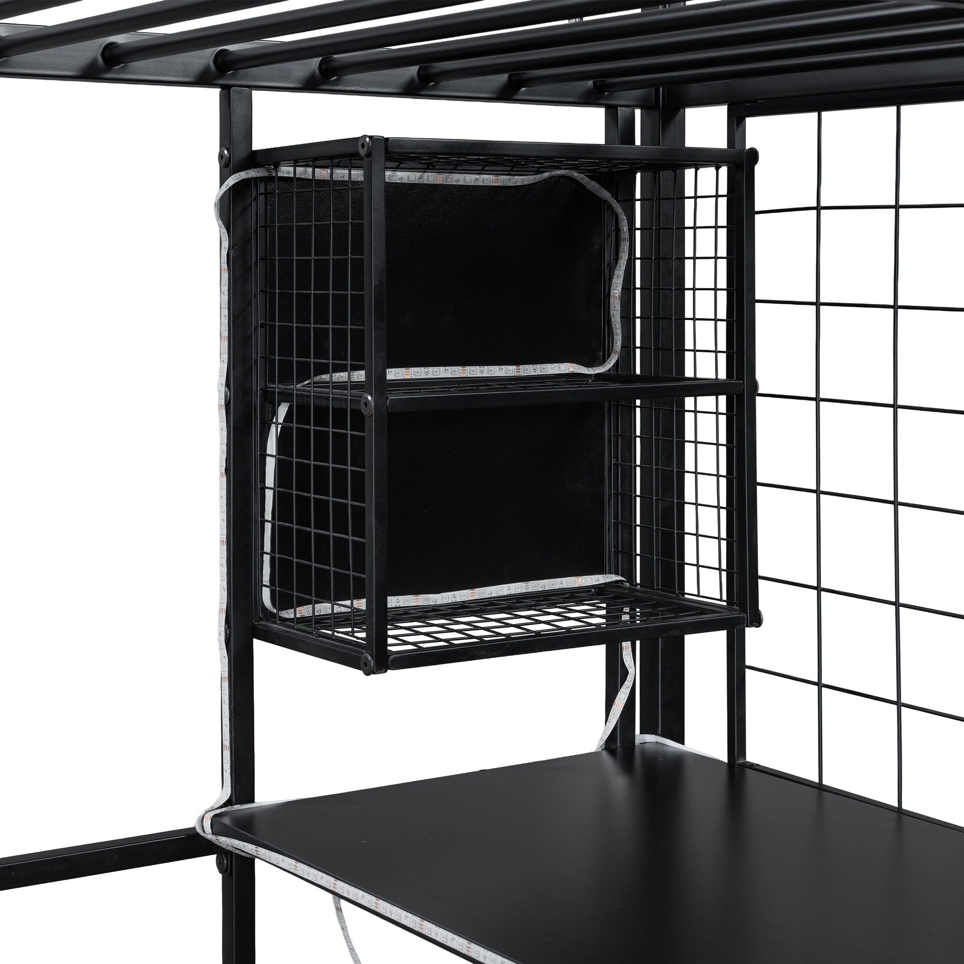 Loft bed with built-in work station and LED lighting in black metal by HouseOfZazla on Tampa Home & Garden Store