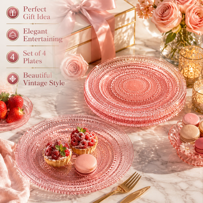 Blush Pink Hobnail Glass Dinner Plates Set of 4