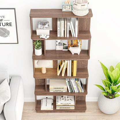 HouseOfZazla 5-Tier Open Bookshelf Dark Brown with adjustable shelves, holds books and decor on Tampa Home & Garden Store