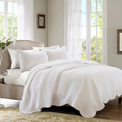 White 3 Piece Reversible Scalloped Edge Quilt Set Full/Queen by HouseOfZazla on bed on Tampa Home & Garden Store
