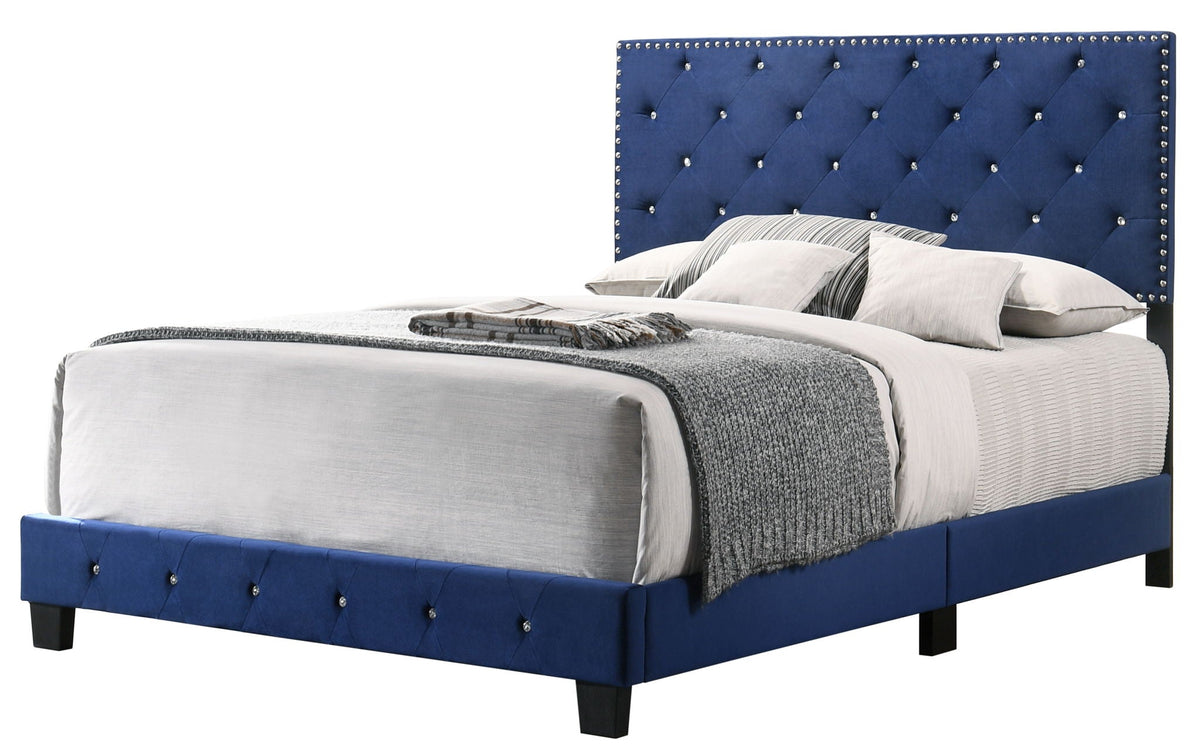 Luxurious Upholstered Bed blue tufted headboard with silver nailhead trim by HouseOfZazla on Tampa Home & Garden Store