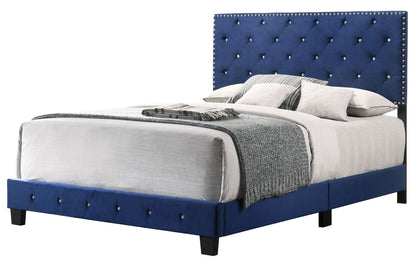 Luxurious Upholstered Bed blue tufted headboard with silver nailhead trim by HouseOfZazla on Tampa Home & Garden Store