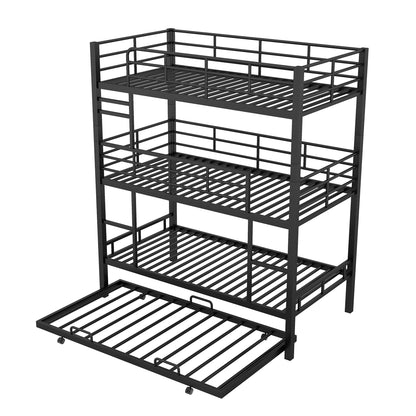 Triple bunk bed with trundle in black steel, heavy-duty construction by HouseOfZazla on Tampa Home & Garden Store