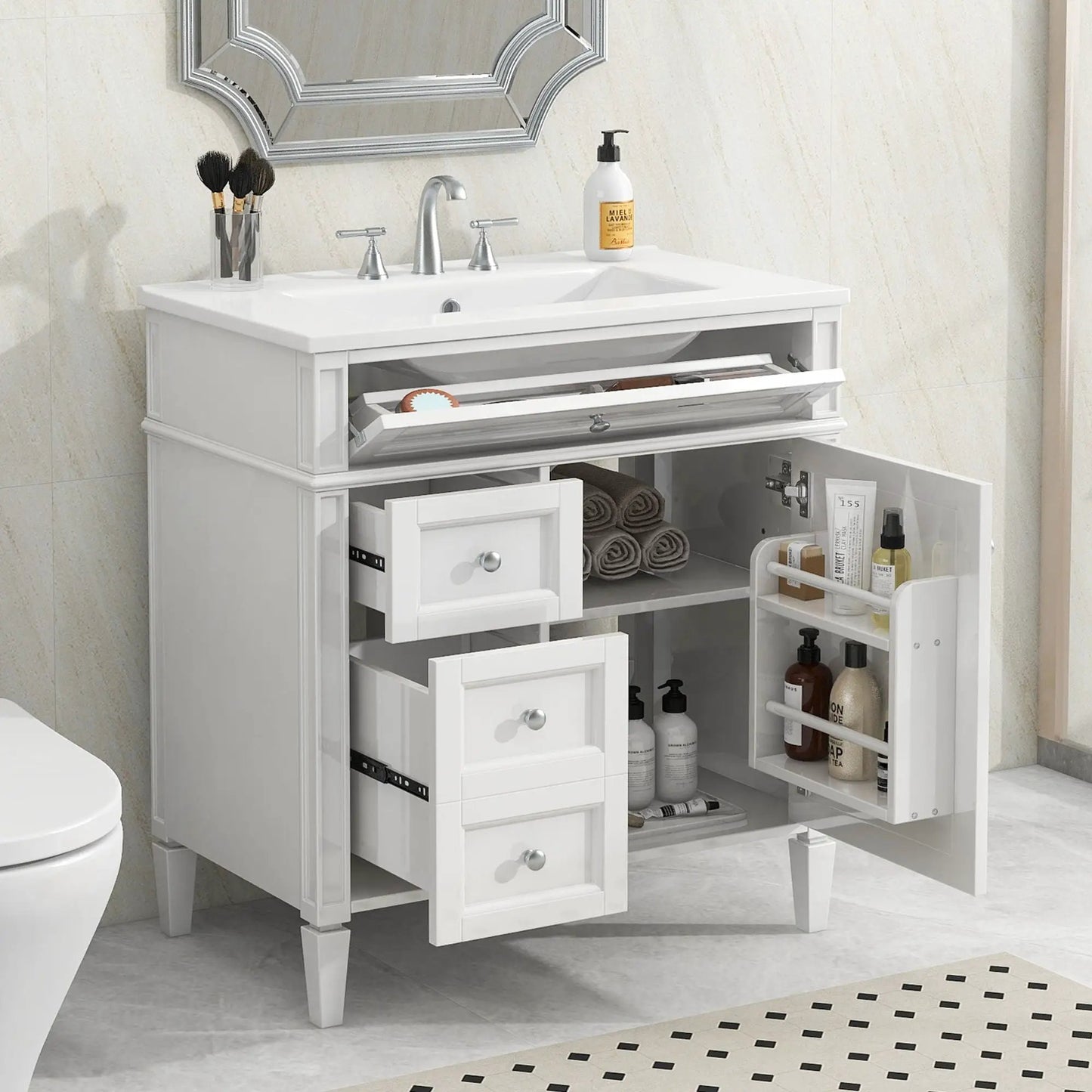 Bathroom Vanity With Top Sink and Modern Storage