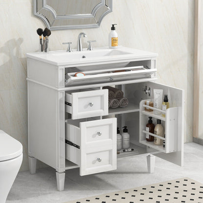 Bathroom vanity with top sink, modern white storage cabinet with 2 drawers and a tip-out drawer on Tampa Home & Garden Store