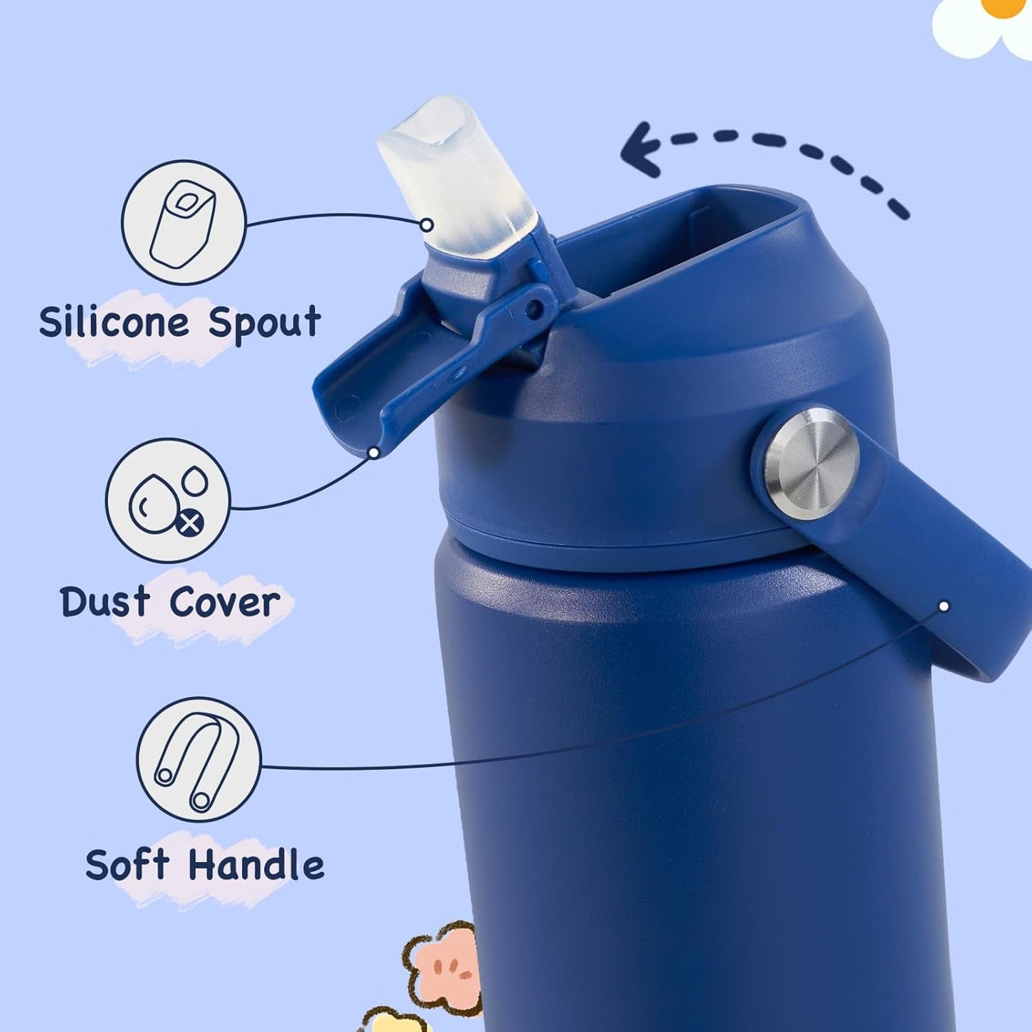 12Oz Kids Water Bottle, Stainless Steel Insulated Water Bottle for Kids, Toddler Cup with Straws Leak-Proof, Kids Water Bottles for School Boys Girls, BPA Free, Blue