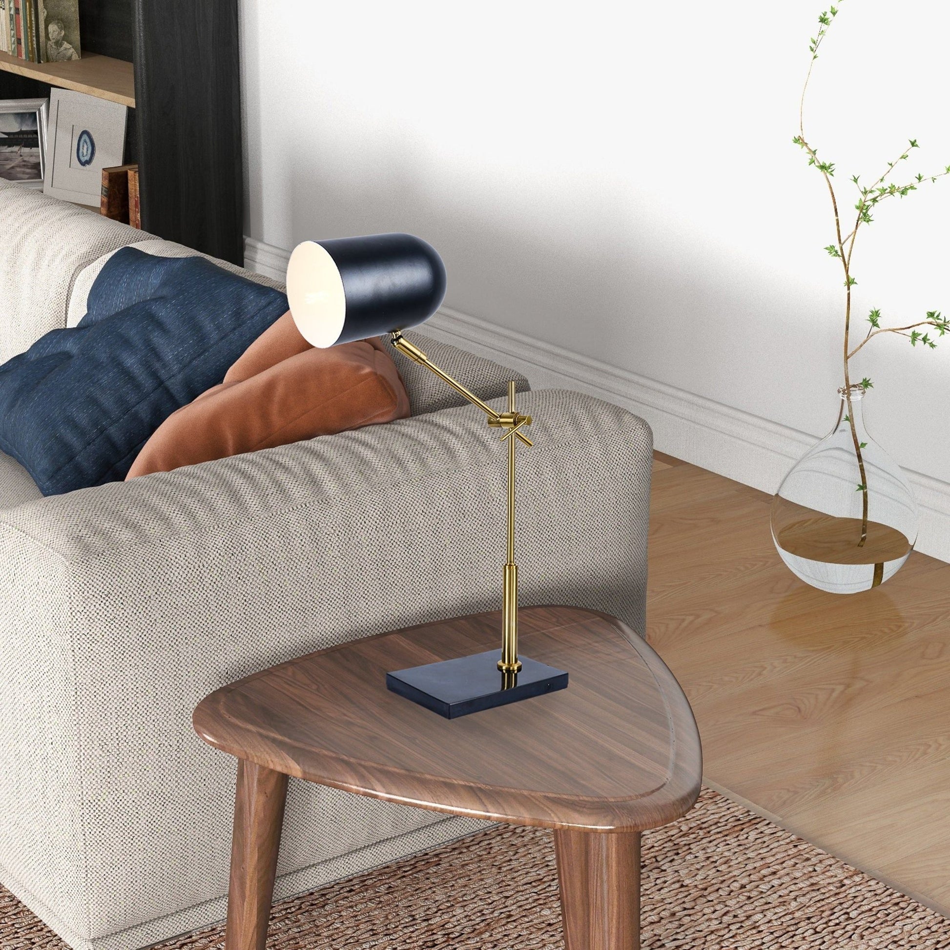 Lumora table lamp black with gold adjustable stem and square base by HouseOfZazla on Tampa Home & Garden Store
