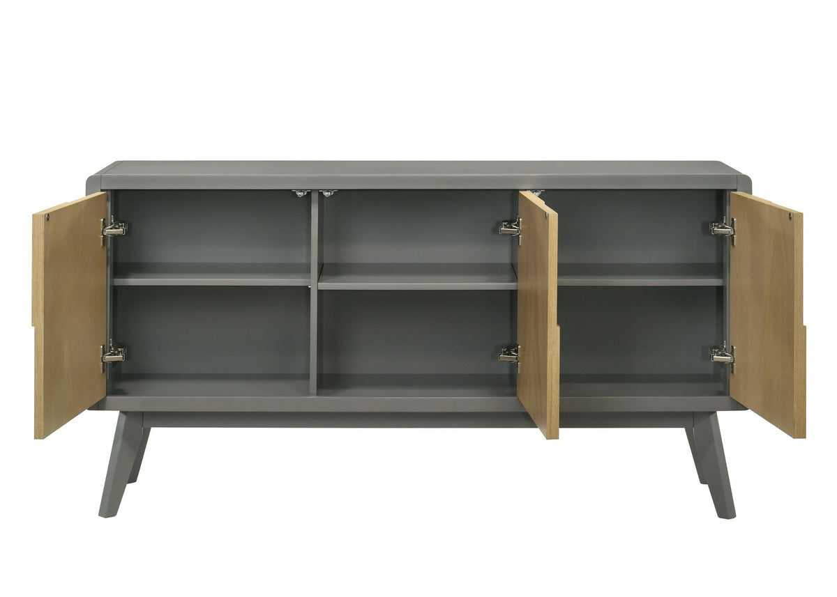 Blayde Server with Ample Storage - Natural / Gray; wood doors reveal gray interior shelves on Tampa Home & Garden Store