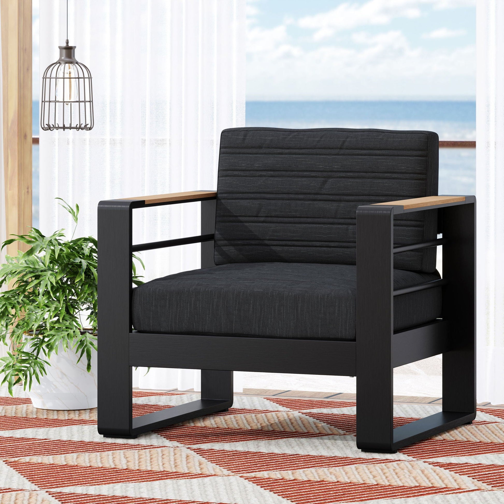 Giovanna Club Chair Set with Aluminum Frame, 2 black outdoor arm chairs on Tampa Home & Garden Store