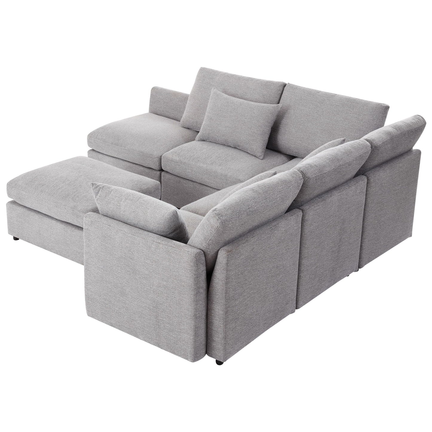 Sectional sofa modular in light gray fabric with ottoman, 2-piece lounge set by HouseOfZazla on Tampa Home & Garden Store