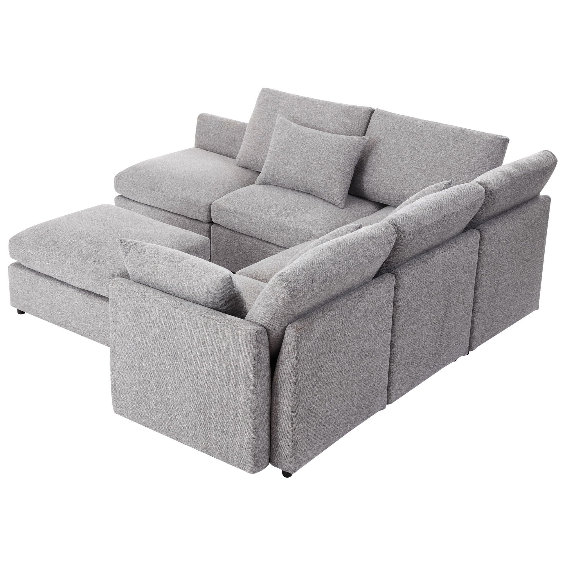 Sectional sofa modular in light gray fabric with ottoman, 2-piece lounge set by HouseOfZazla on Tampa Home & Garden Store