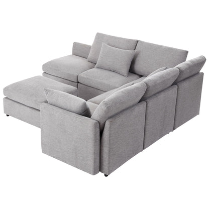 Sectional sofa modular in light gray fabric with ottoman, 2-piece lounge set by HouseOfZazla on Tampa Home & Garden Store