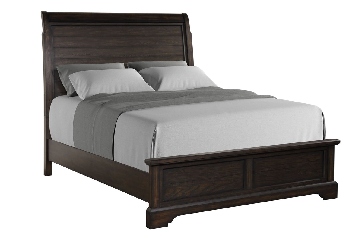 Crafted Sleigh Bed dark wood with paneled headboard and solid footboard HouseOfZazla on Tampa Home & Garden Store