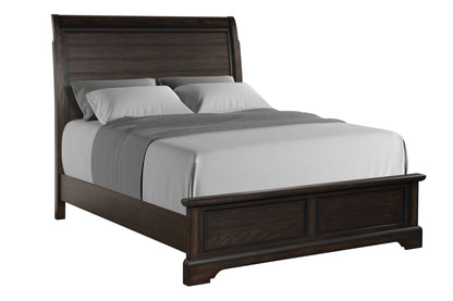 Crafted Sleigh Bed dark wood with paneled headboard and solid footboard HouseOfZazla on Tampa Home & Garden Store