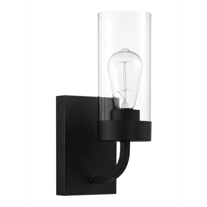 Zephyr single light sconce black with clear glass shade and exposed bulb by HouseOfZazla on Tampa Home & Garden Store
