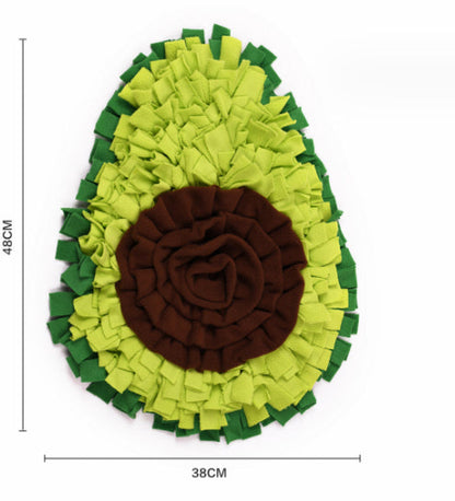 Dog snuffle mat puzzle toy with brown center and lime green fringe, 38x48 cm feeding mat on Tampa Home & Garden Store