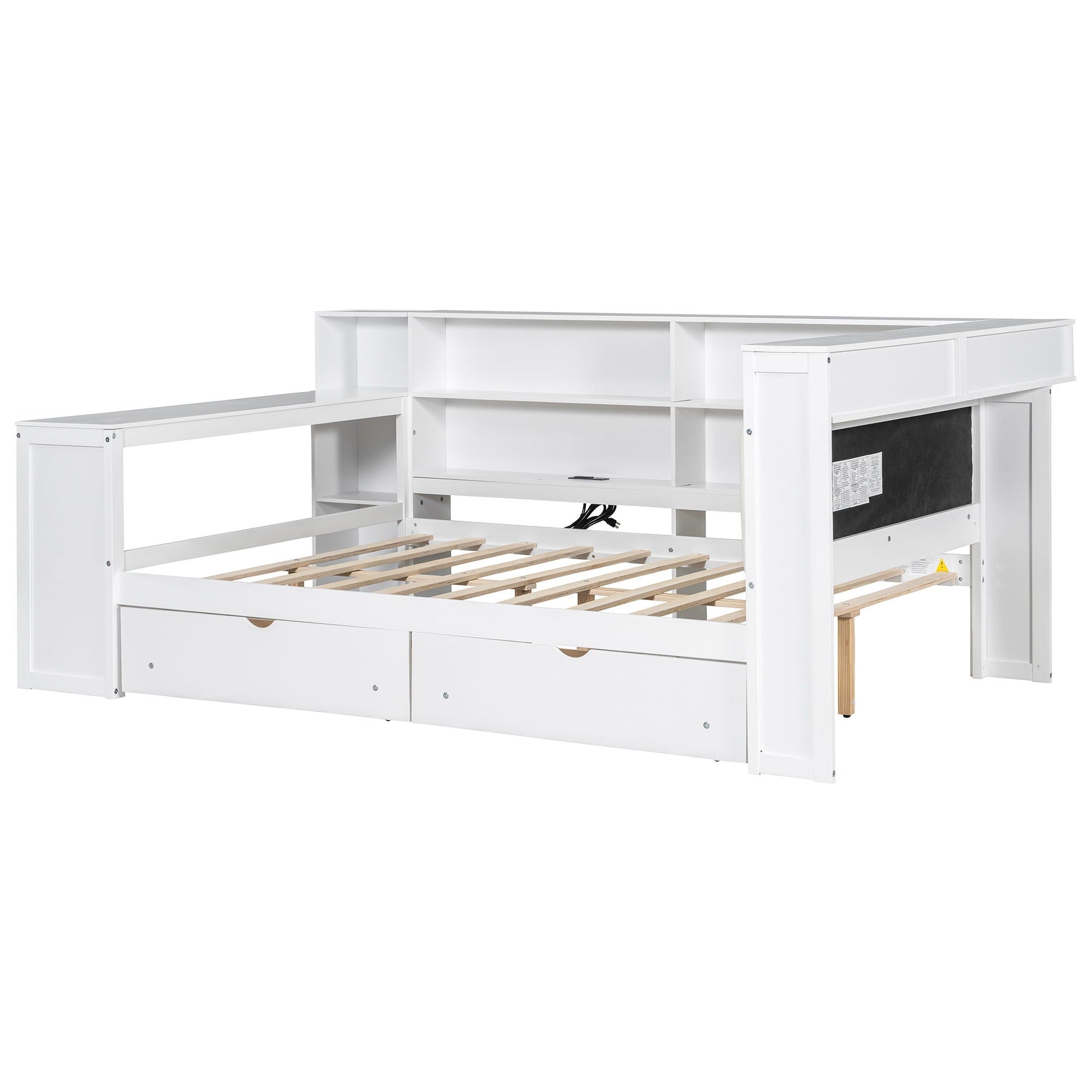 Platform bed with built-in white storage shelves, drawers and desk by HouseOfZazla on Tampa Home & Garden Store