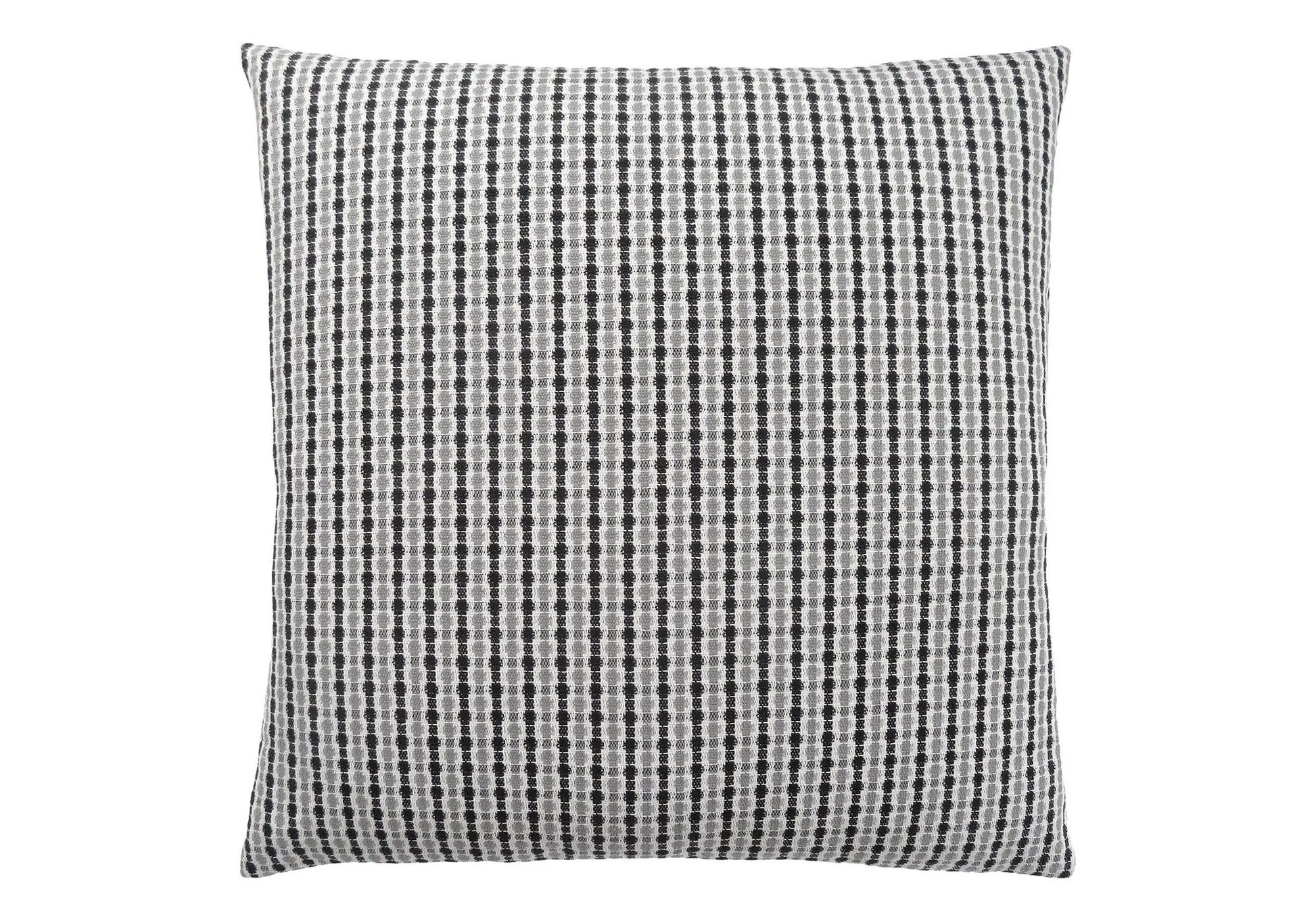 Square throw pillow with black and white striped woven pattern, insert included, hypoallergenic on Tampa Home & Garden Store
