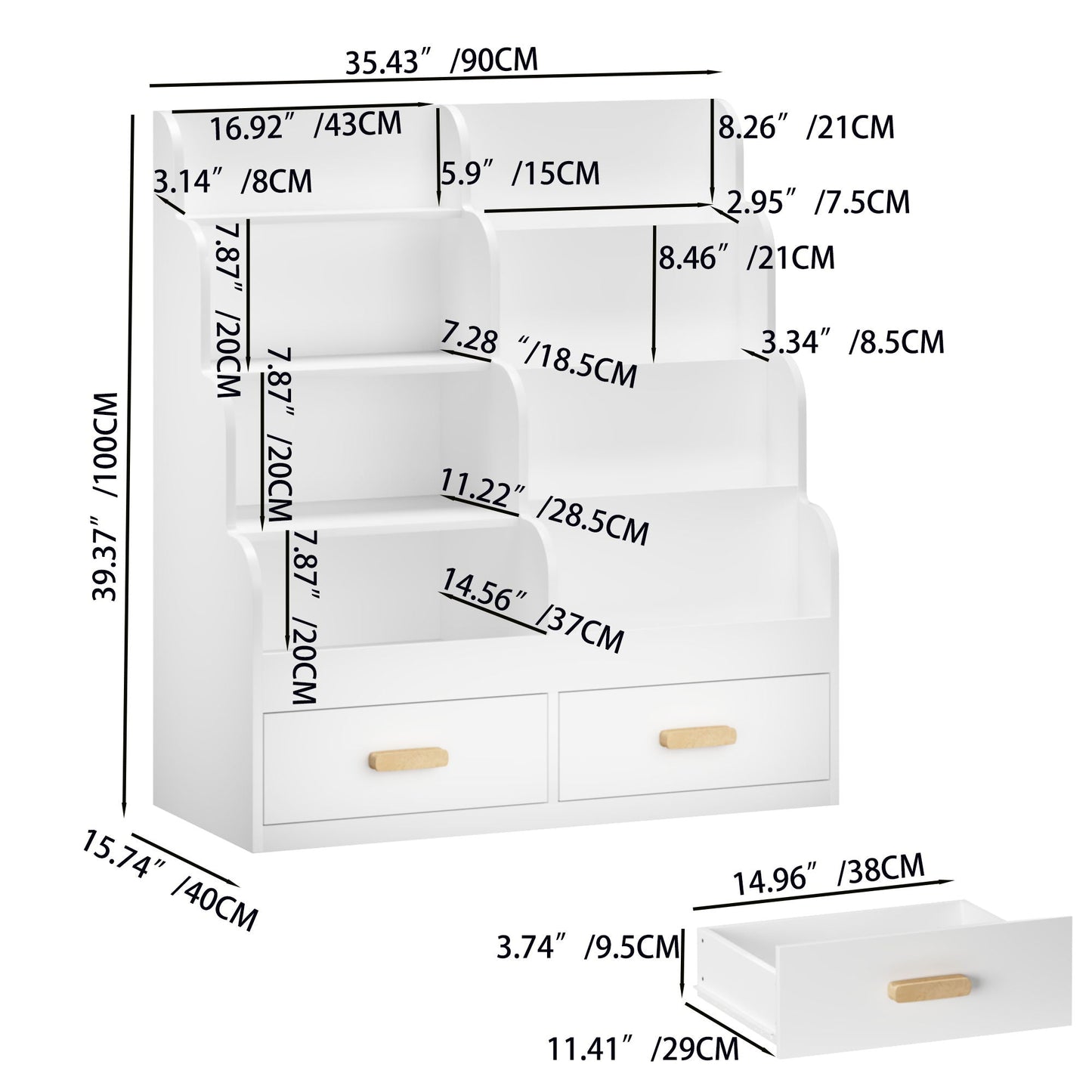 Bookshelf with 2 storage drawers and front bookcase, white multitier design by HouseOfZazla on Tampa Home & Garden Store
