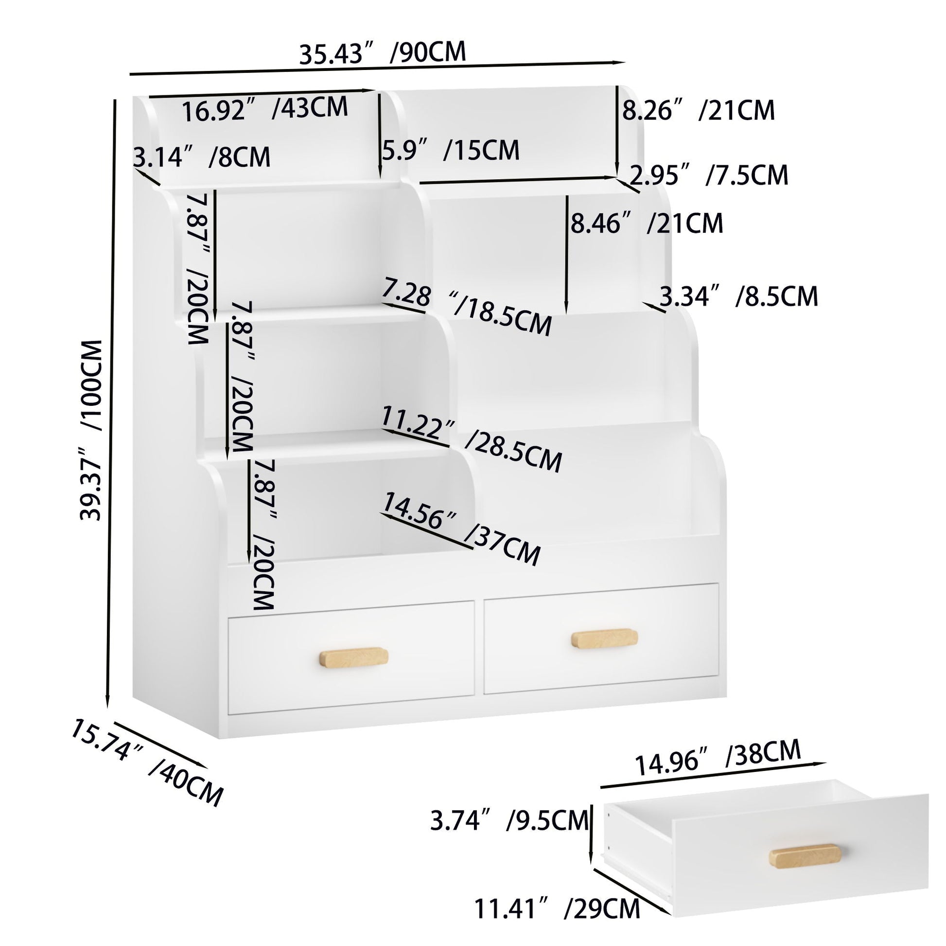 Bookshelf with 2 storage drawers and front bookcase, white multitier design by HouseOfZazla on Tampa Home & Garden Store