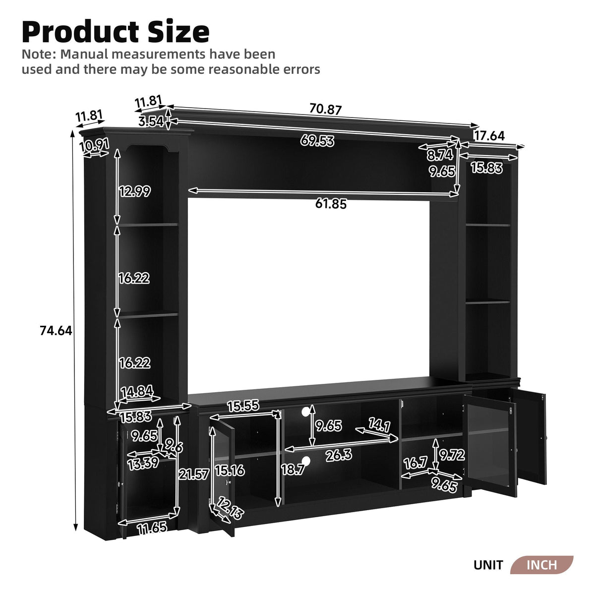 All-In-One TV Stand with Bookcase for TVs up to 65 inches, black finish with storage on Tampa Home & Garden Store