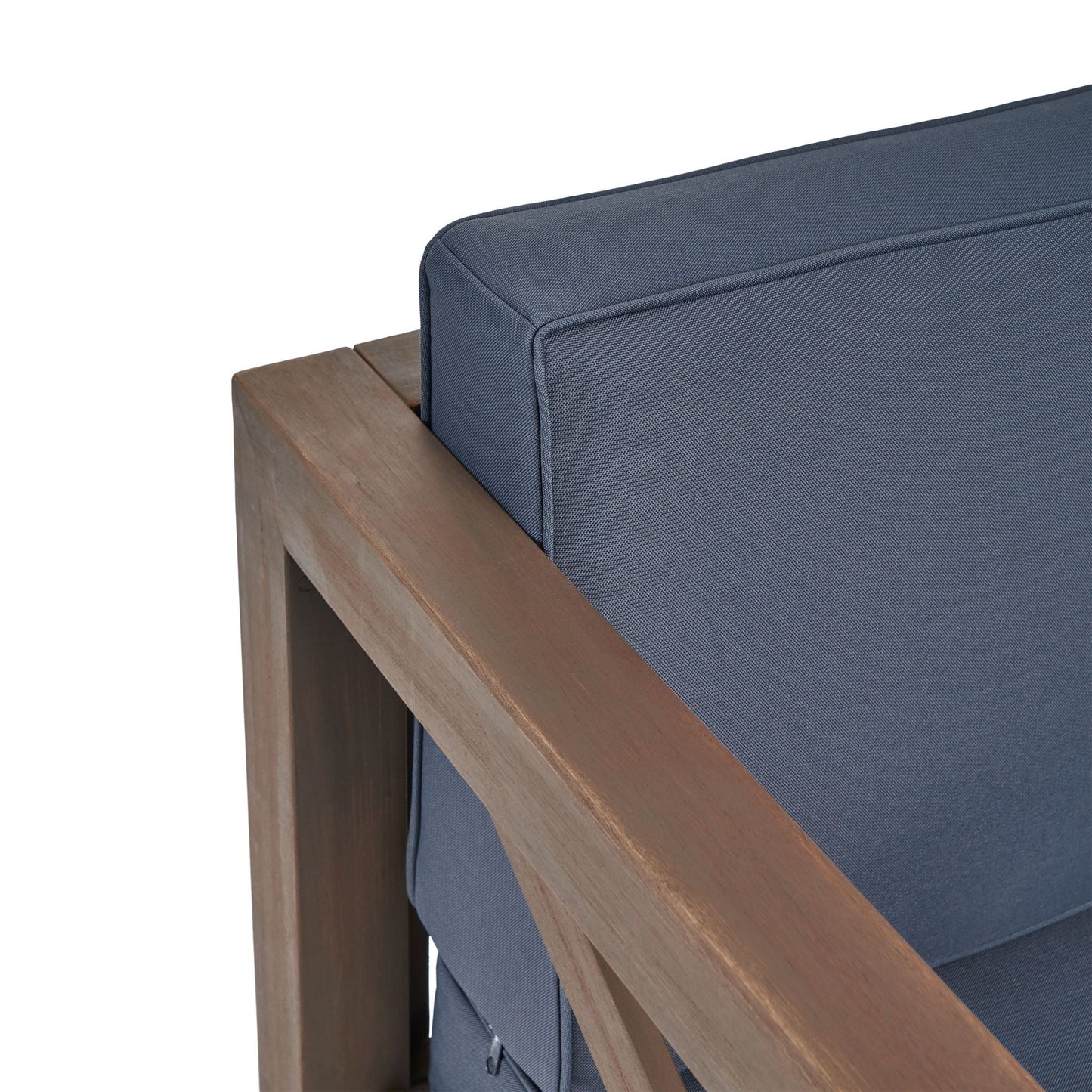 Brava Mid-Century Modern Club Chair blue outdoor fabric wood arm frame water resistant cushions on Tampa Home & Garden Store