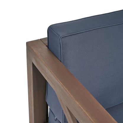 Brava Mid-Century Modern Club Chair blue outdoor fabric wood arm frame water resistant cushions on Tampa Home & Garden Store