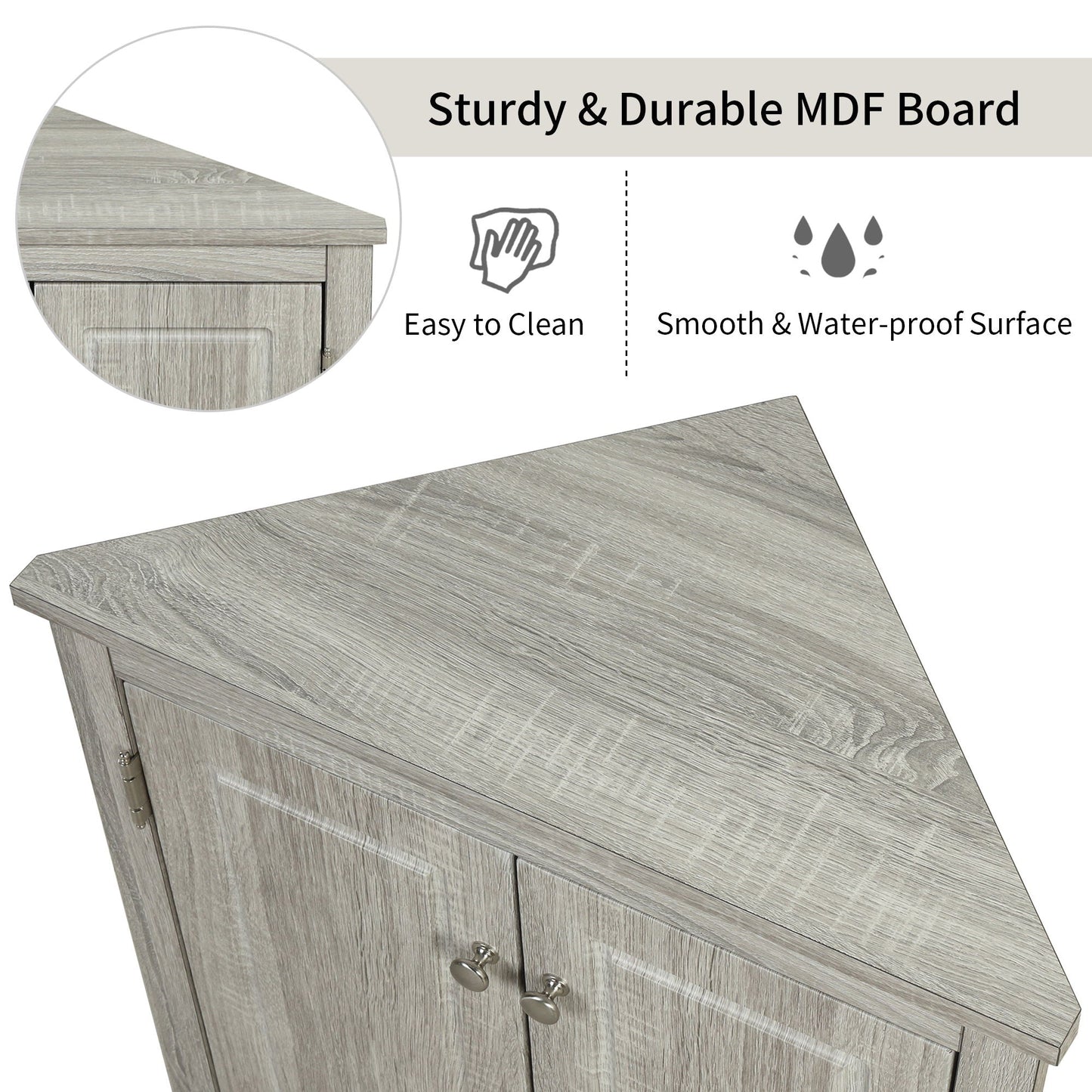 Triangle bathroom storage cabinet by HouseOfZazla in gray wood finish with adjustable shelves on Tampa Home & Garden Store