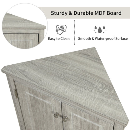 Triangle bathroom storage cabinet by HouseOfZazla in gray wood finish with adjustable shelves on Tampa Home & Garden Store
