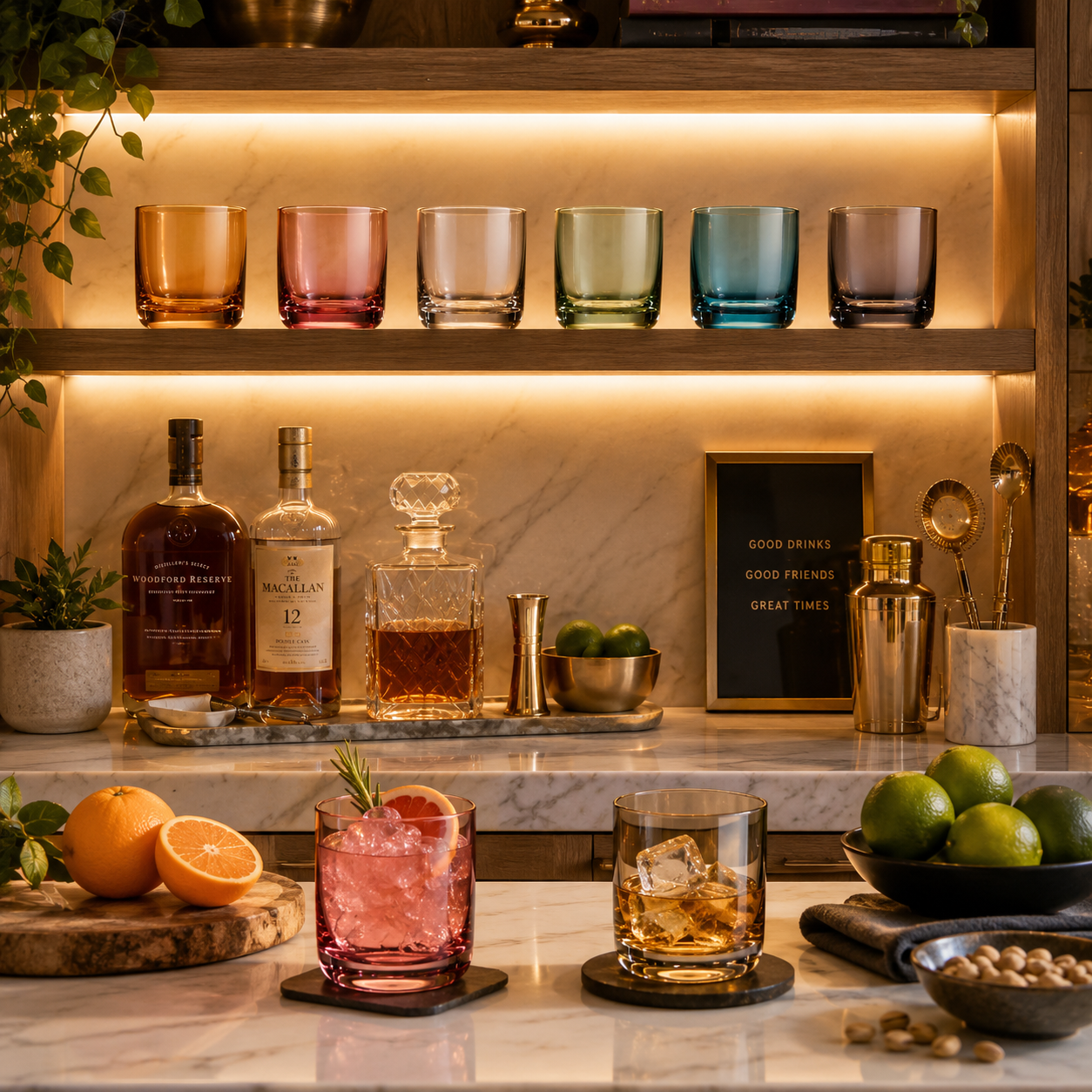 Six Tonal Lowball Whiskey Glasses For Daily Use