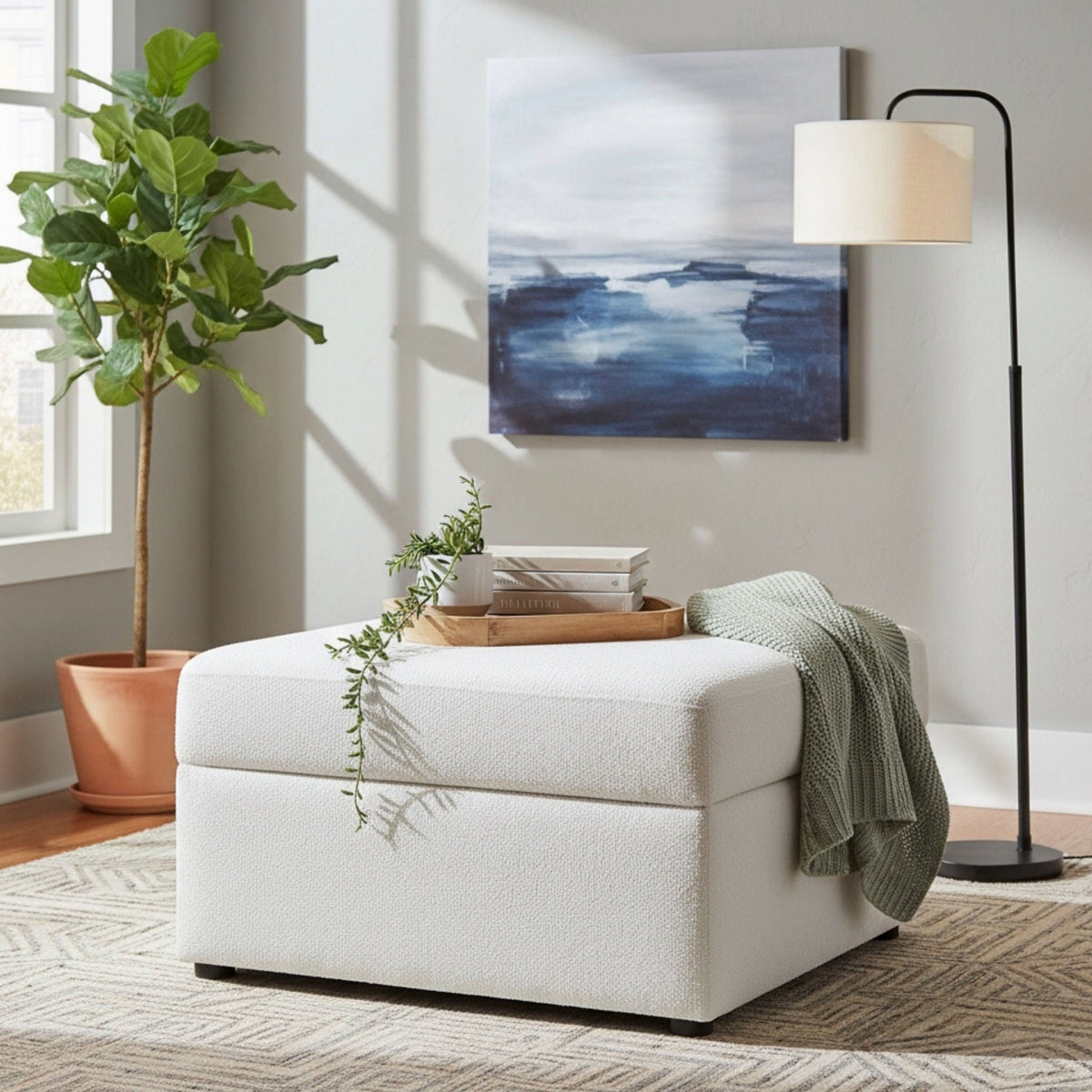 Storage ottoman with hidden storage by HouseOfZazla in beige fabric on Tampa Home & Garden Store