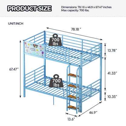 Blue metal bunk bed frame convertible to 2 twin beds with full-length guardrails and ladder HouseOfZazla on Tampa Home & Garden Store