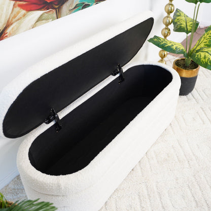 Cabana bench with storage ivory faux shearling, black interior, HouseOfZazla on Tampa Home & Garden Store