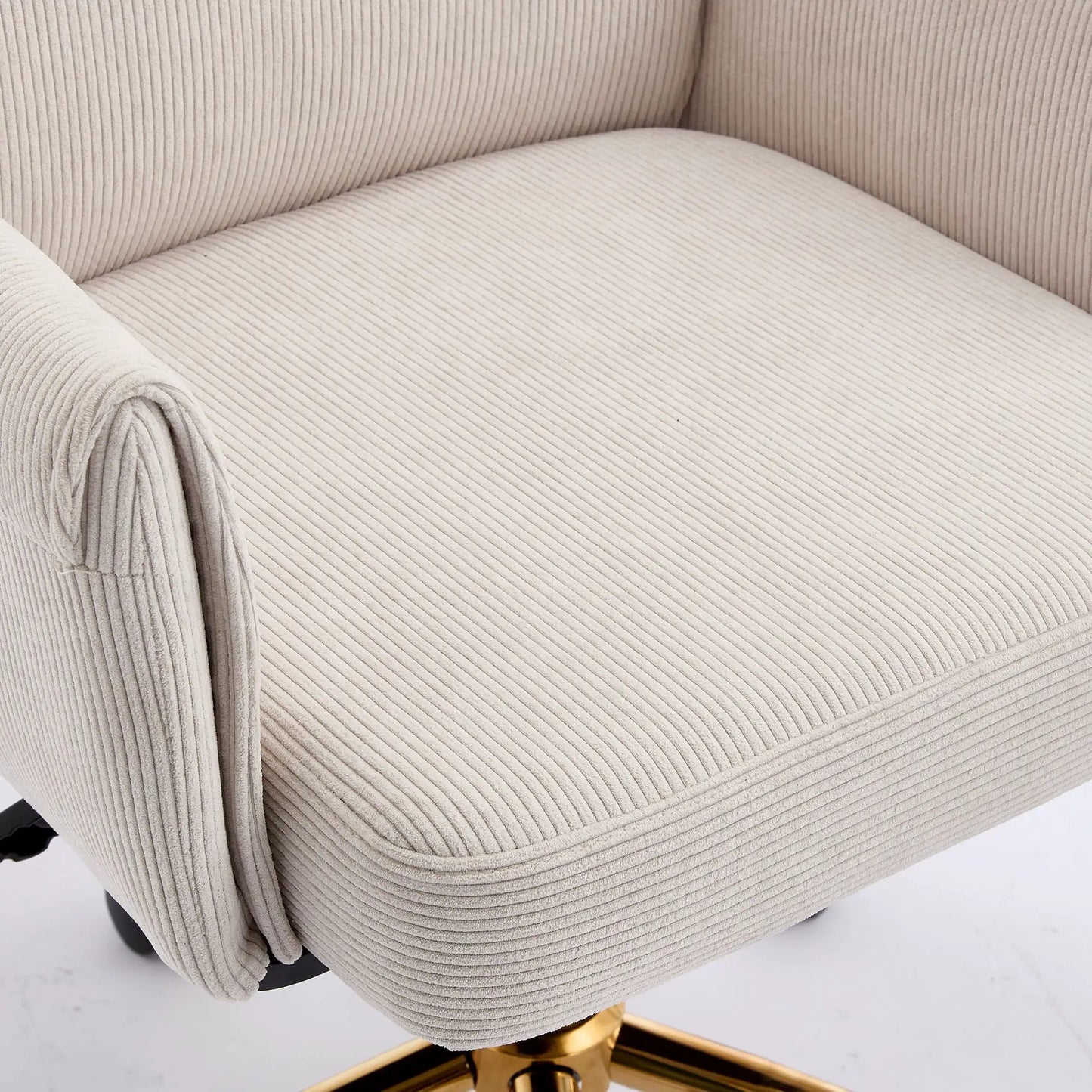 Ergonomic Mid-Back Office Chair beige striped fabric upholstery swivel chair with gold base on Tampa Home & Garden Store