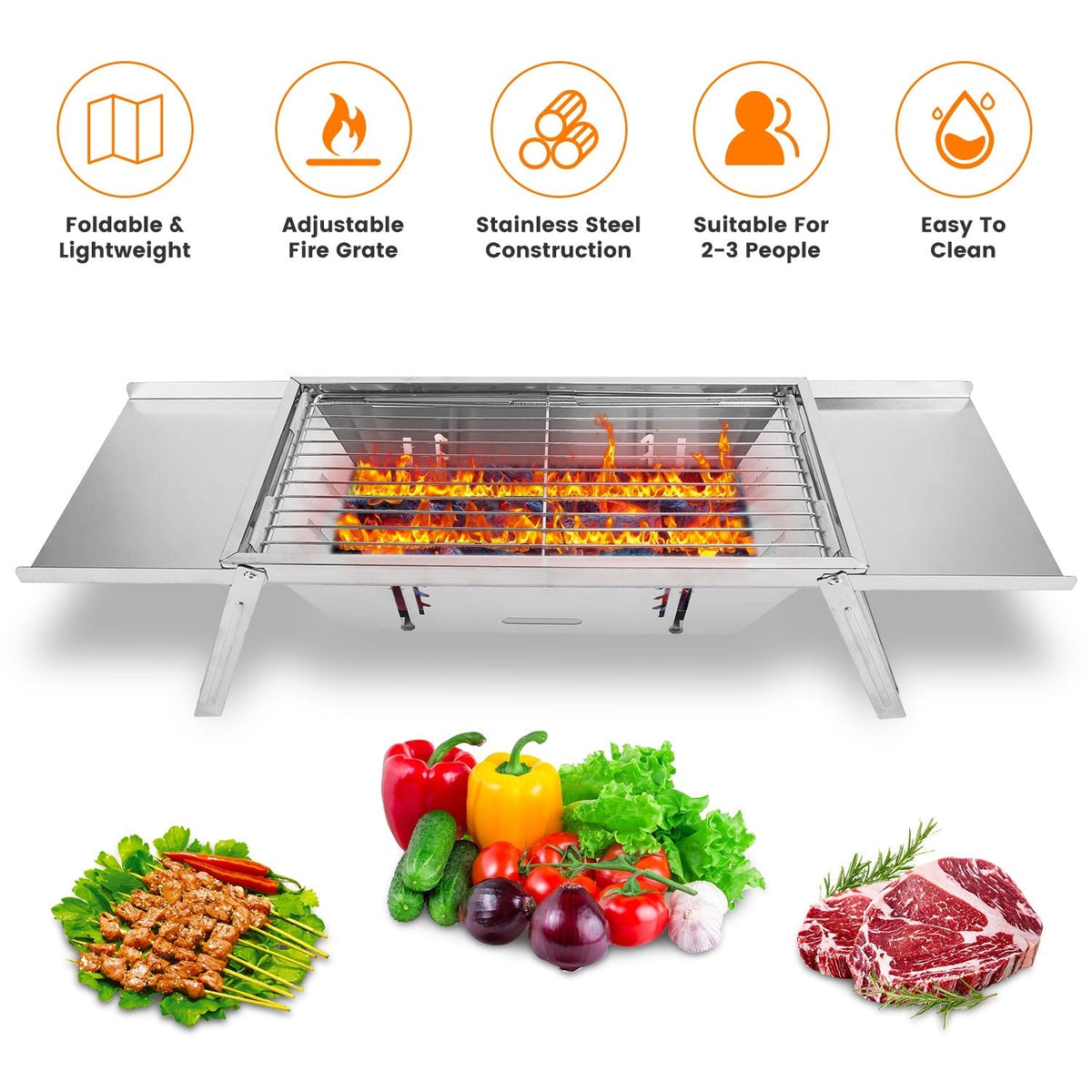 3 In 1 Foldable Charcoal Grill Fire Pit Slow Cooker stainless steel portable BBQ for 2-3 people on Tampa Home & Garden Store