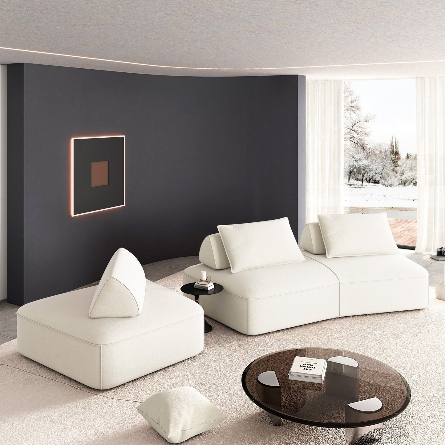 Modern Luxury Oversized Modular Sectional Sofa Set white leather 2-piece with ottomans on Tampa Home & Garden Store