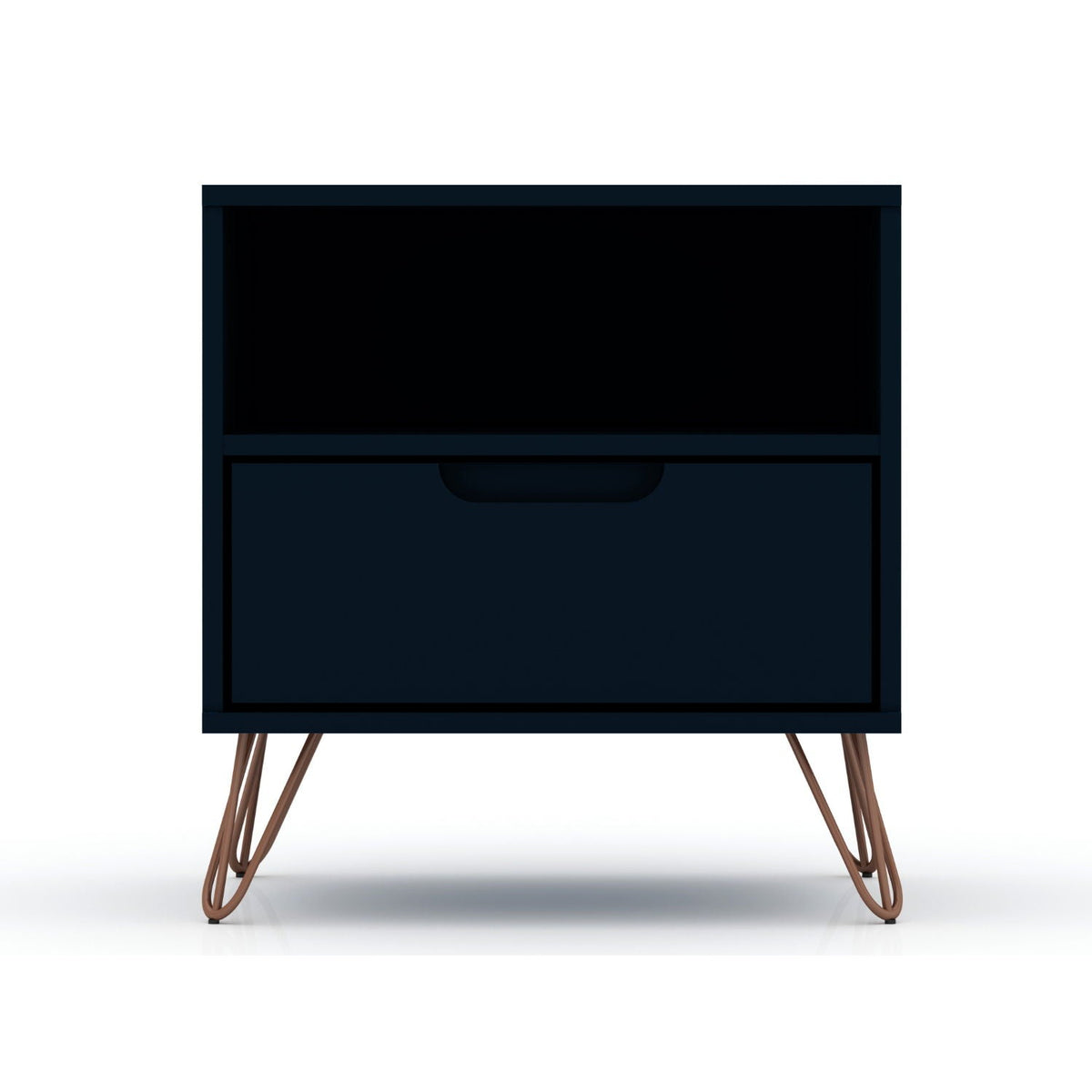 Rockefeller Nightstand navy blue with 1 drawer and splayed wood legs by HouseOfZazla on Tampa Home & Garden Store