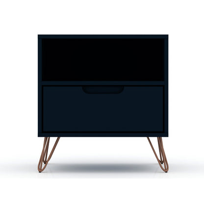 Rockefeller Nightstand navy blue with 1 drawer and splayed wood legs by HouseOfZazla on Tampa Home & Garden Store