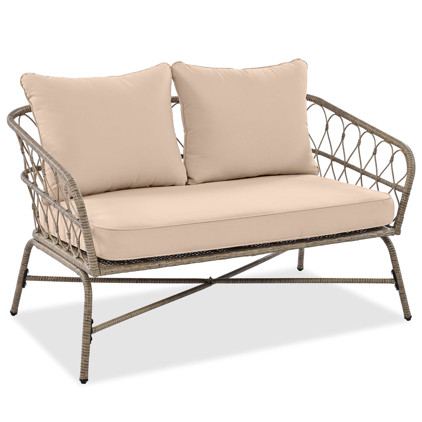 Bohemia-Inspired 4-Person Outdoor Seating Group with removable beige cushions, wicker frame by HouseOfZazla on Tampa Home & Garden Store