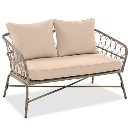 Bohemia-Inspired 4-Person Outdoor Seating Group with removable beige cushions, wicker frame by HouseOfZazla on Tampa Home & Garden Store