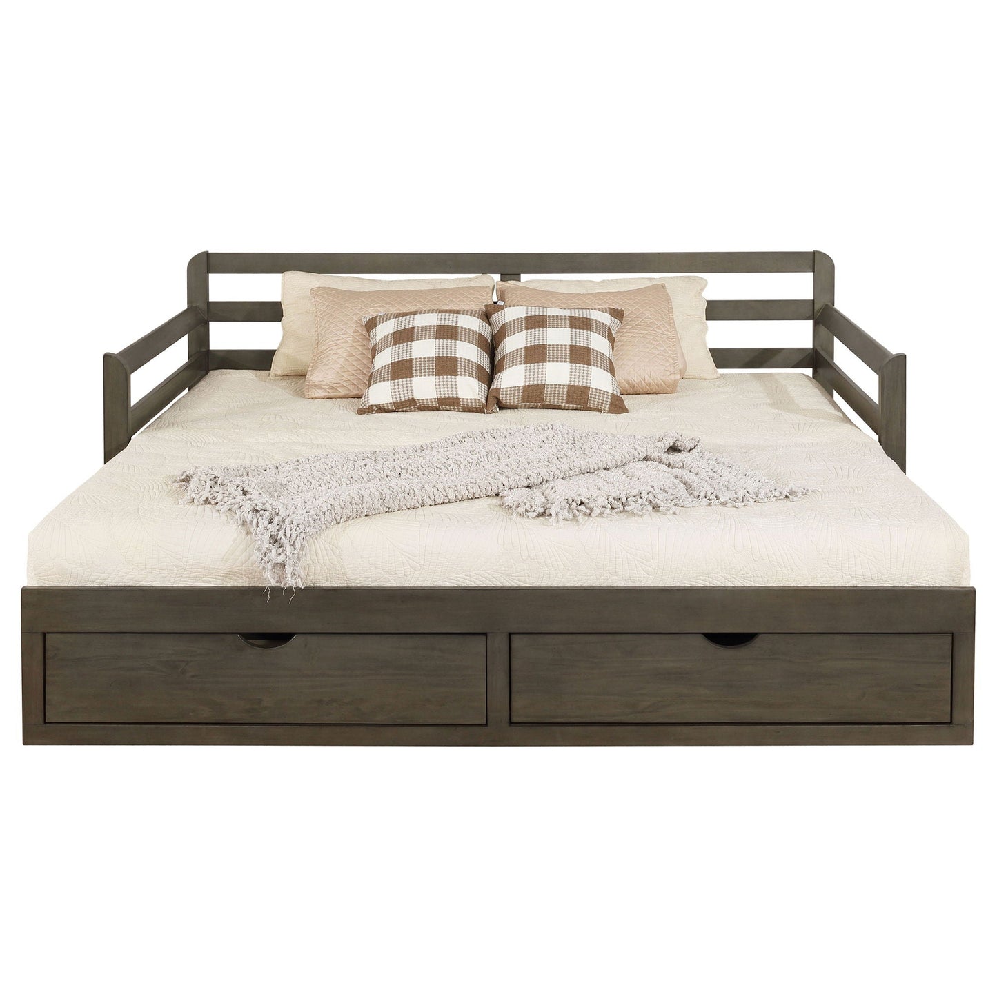 Twin Daybed With Trundle and Storage Drawers Gray