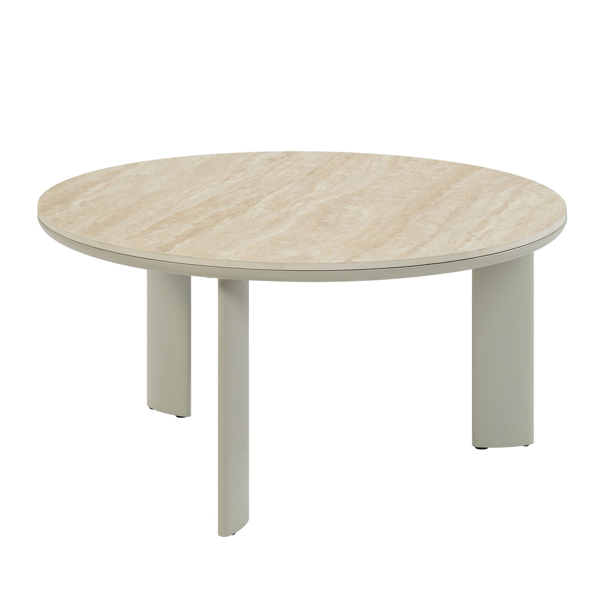 Ingram Ceramic Top round coffee table with beige marble-look top and pale gray legs HouseOfZazla on Tampa Home & Garden Store