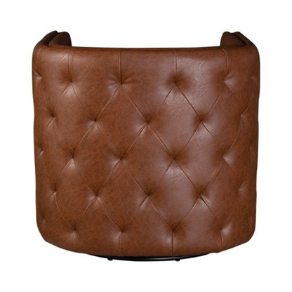 Swivel chair light brown leather tufted barrel with diamond stitching by HouseOfZazla on Tampa Home & Garden Store