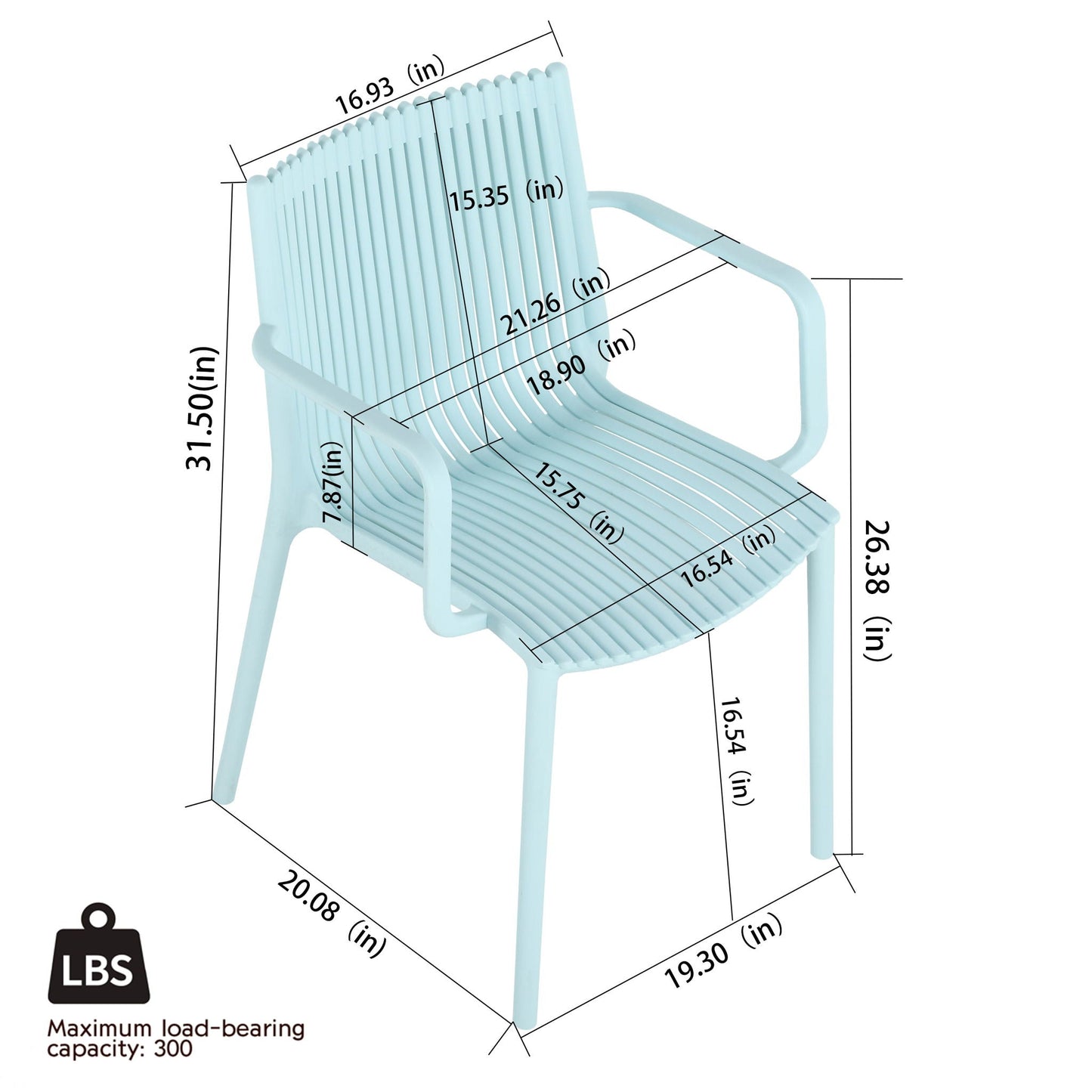 5-piece set: 4 modern stackable plastic armchairs with folding square table in light blue HouseOfZazla on Tampa Home & Garden Store