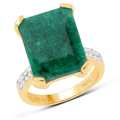 Sterling silver ring by Bids.com with 7.64ct dyed emerald and white diamonds, gold-tone prongs on Tampa Home & Garden Store