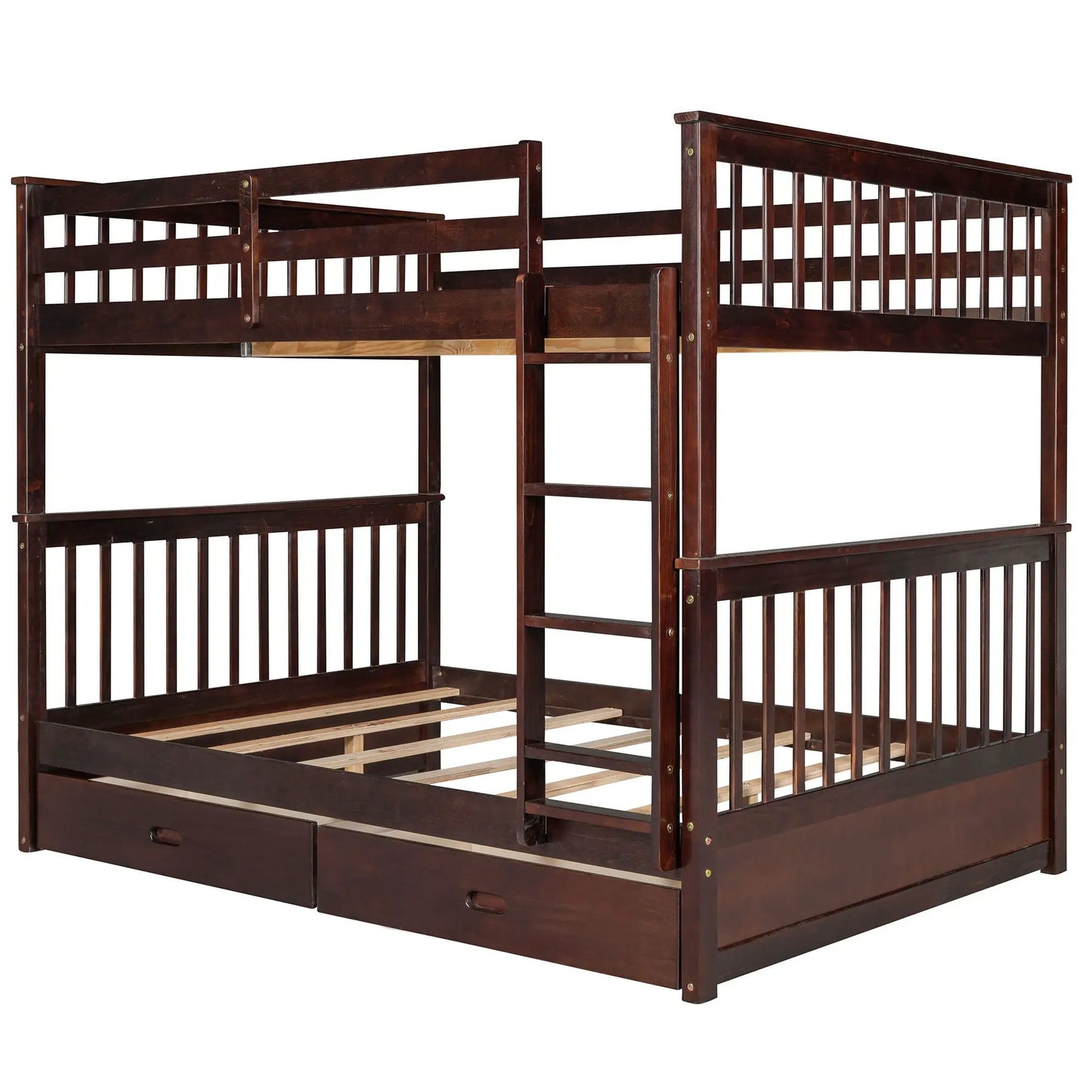 Bunk bed with ladders and 2 storage drawers in dark wood finish on Tampa Home & Garden Store