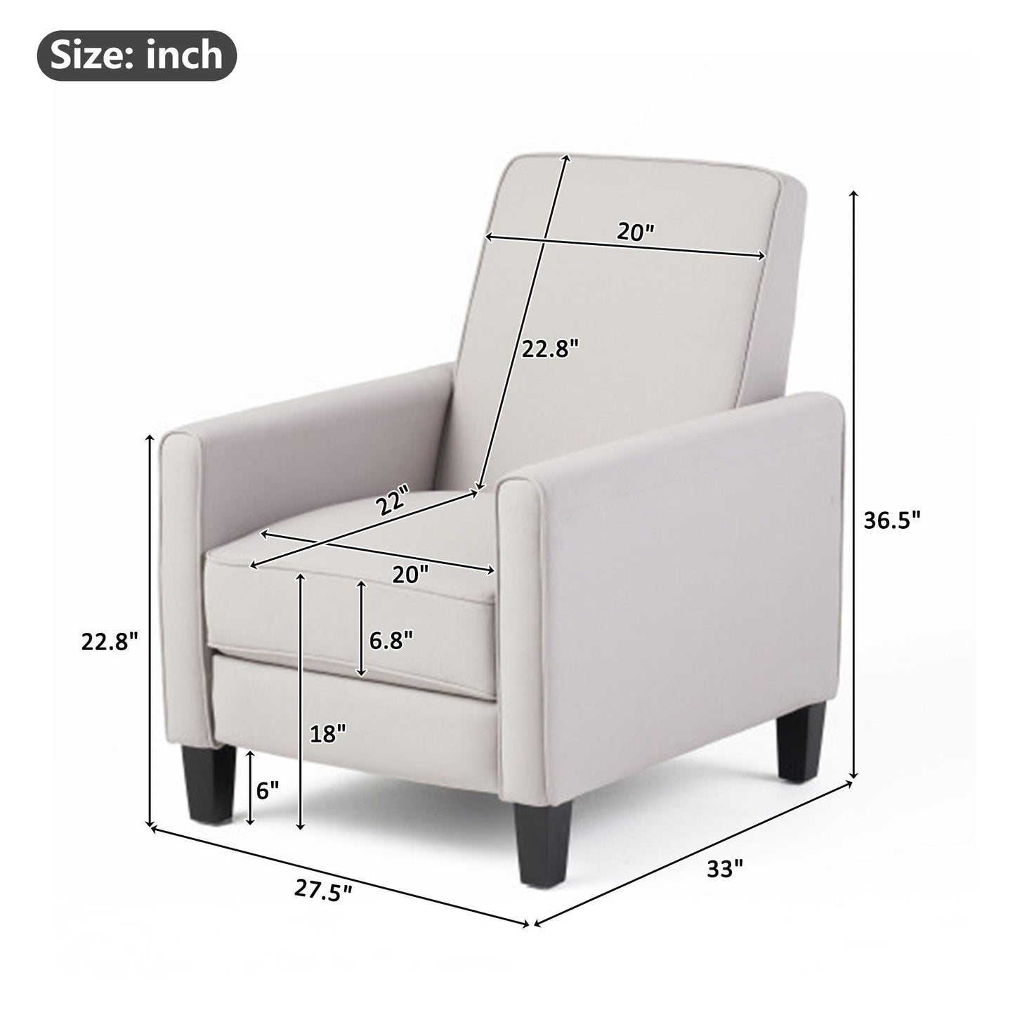 Upholstered Push Back Recliner Chair and Lounge