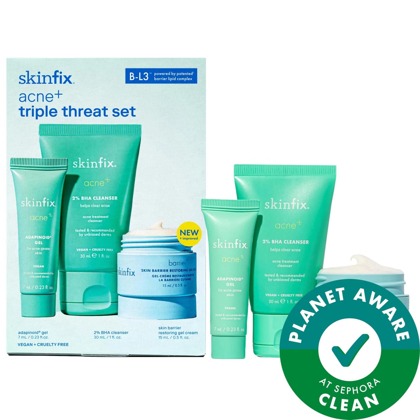 Skinfix acne+ triple threat set turquoise tubes with BHA cleanser for oily skin on Tampa Home & Garden Store