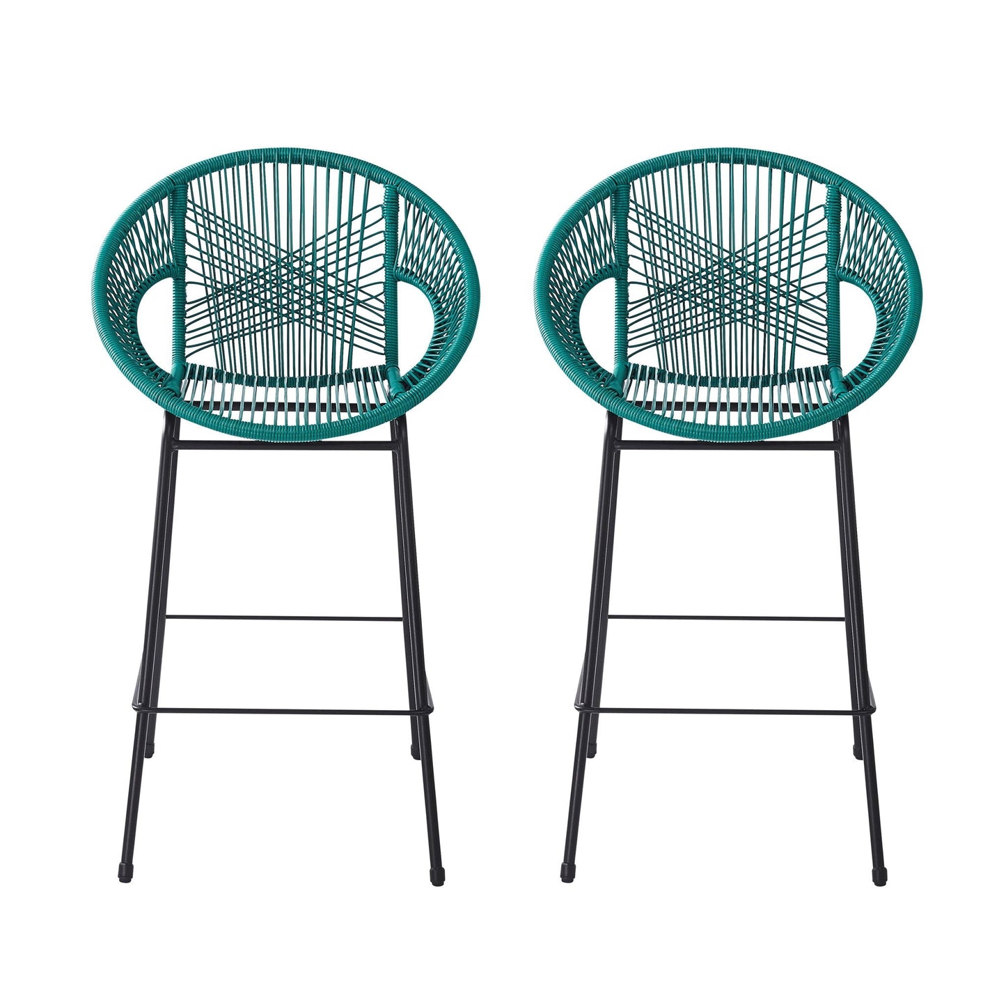Ferrara Outdoor Patio Bar Stools teal woven seat on black metal legs set of 2 HouseOfZazla on Tampa Home & Garden Store